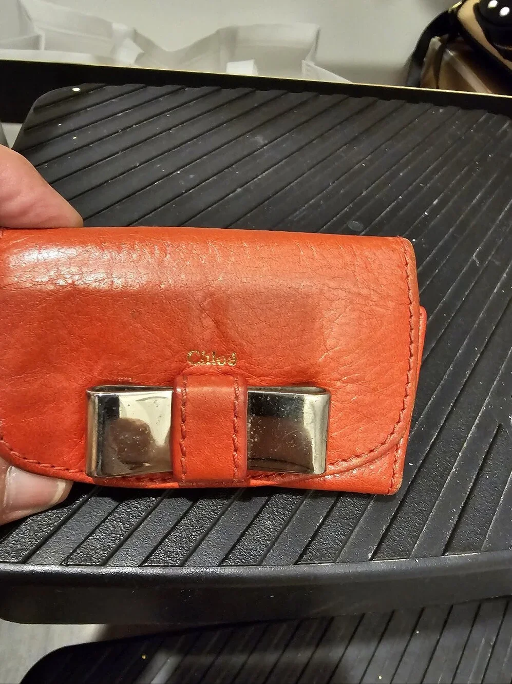 Chloe Red Leather Bow Card Wallet